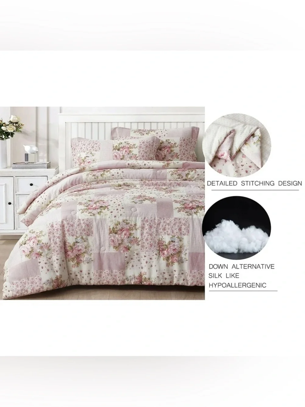 Floral Patchwork Pink king 3 piece comforter Set